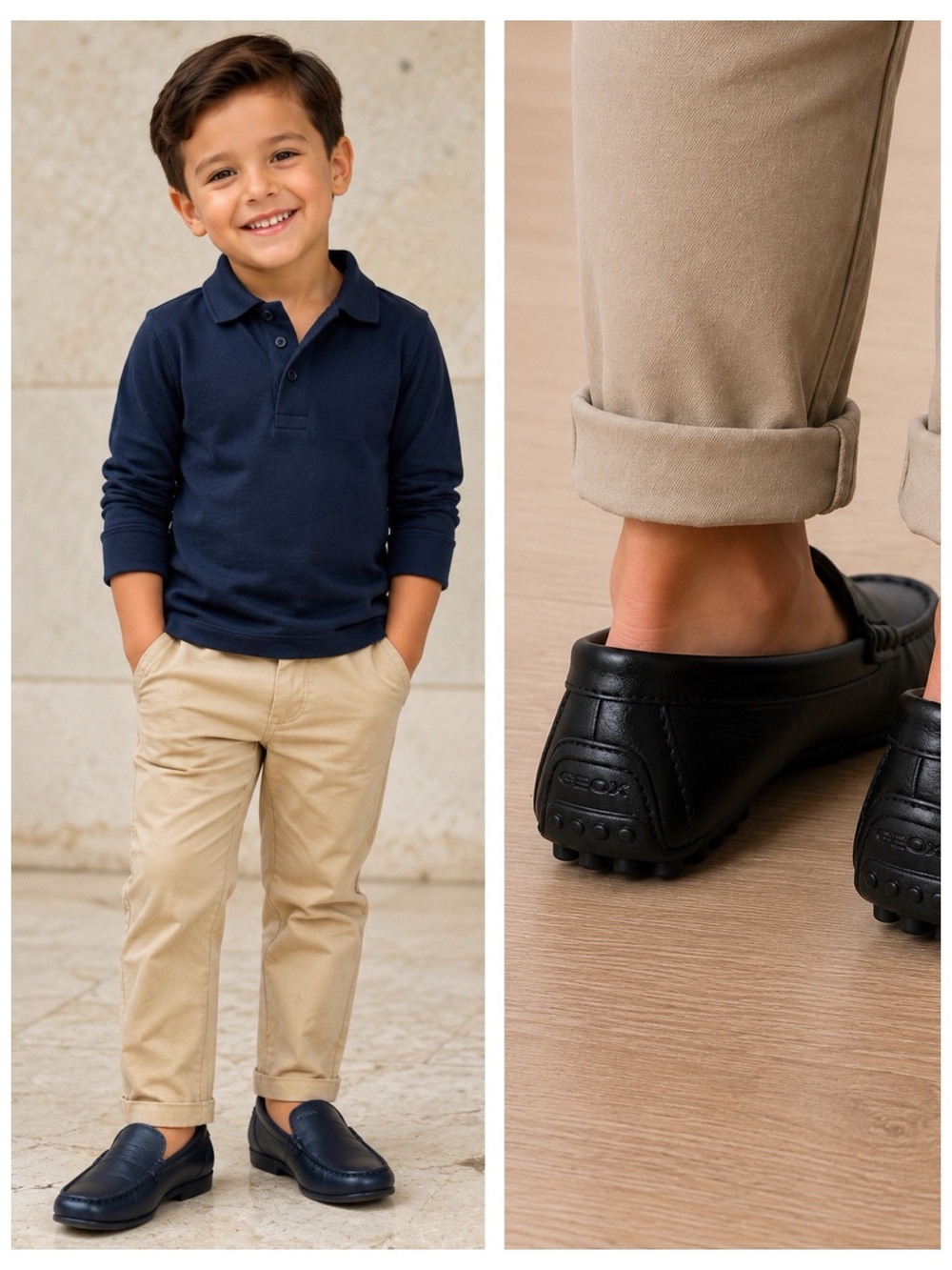 NWOT Geox Respira Kids Black Leather Slip-On Loafers Driving Shoes Size 30 EU